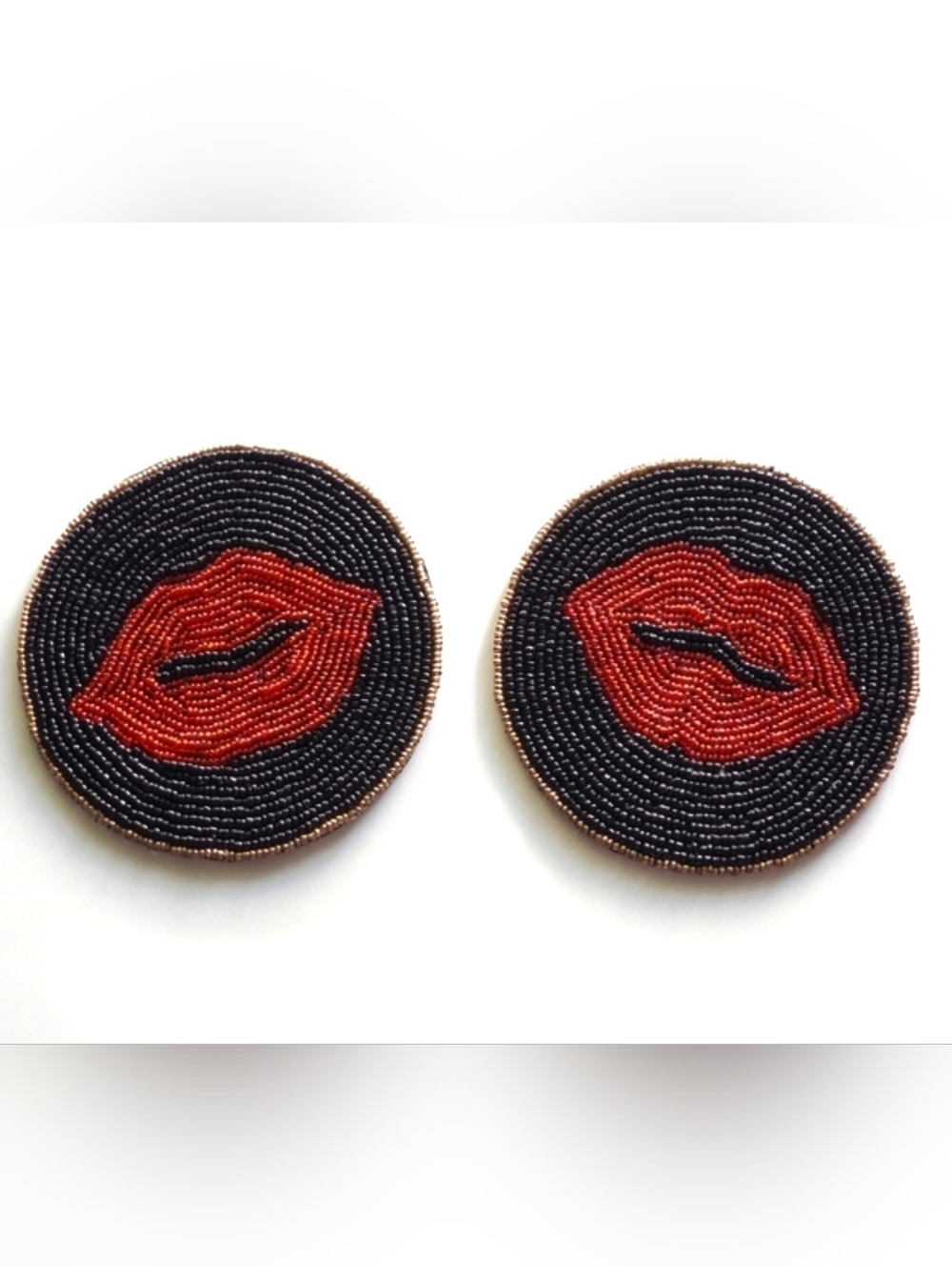 Influence Red Beaded Lip Coasters Set of 2